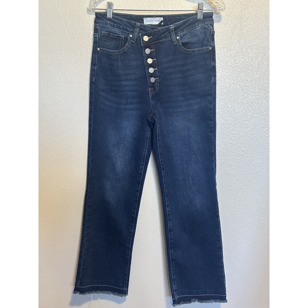 RISEN High Rise Cross Over Button Down Straight Stretch Jeans sz.28/7 RDP5319